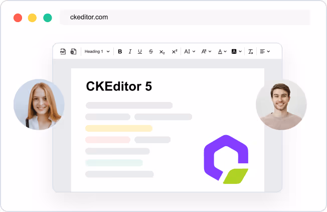 Mockup of CKEditor in browser with avatars of collaborators overlayed