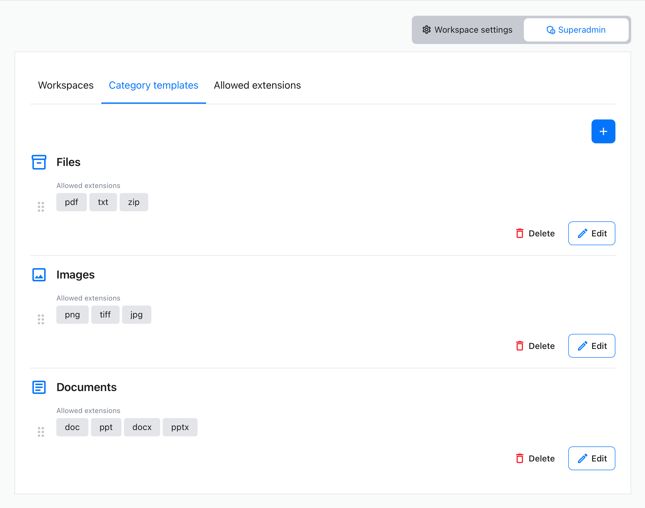 Defining category templates.