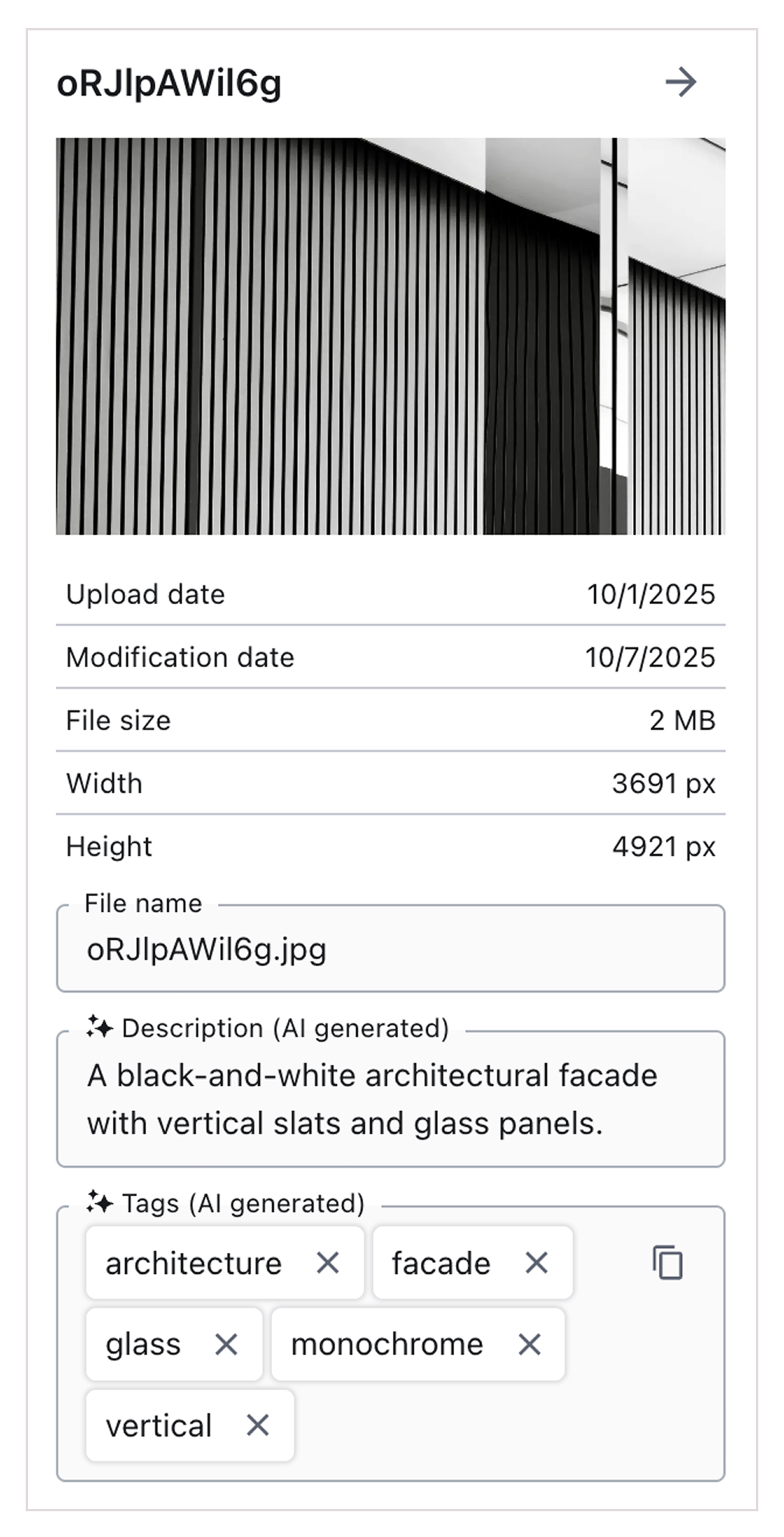 Viewing AI-generated metadata in asset properties.