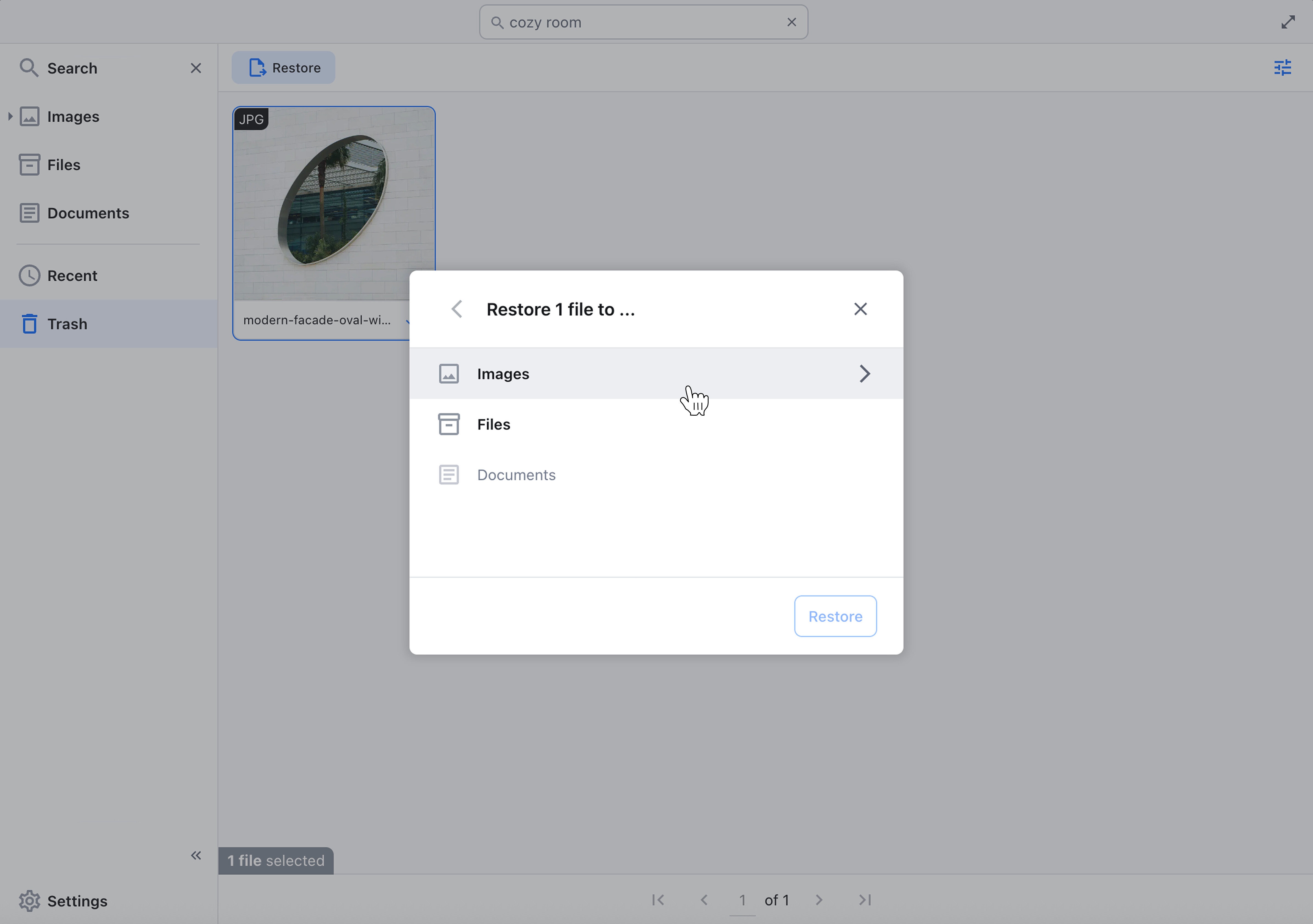 Restore asset to a new location.