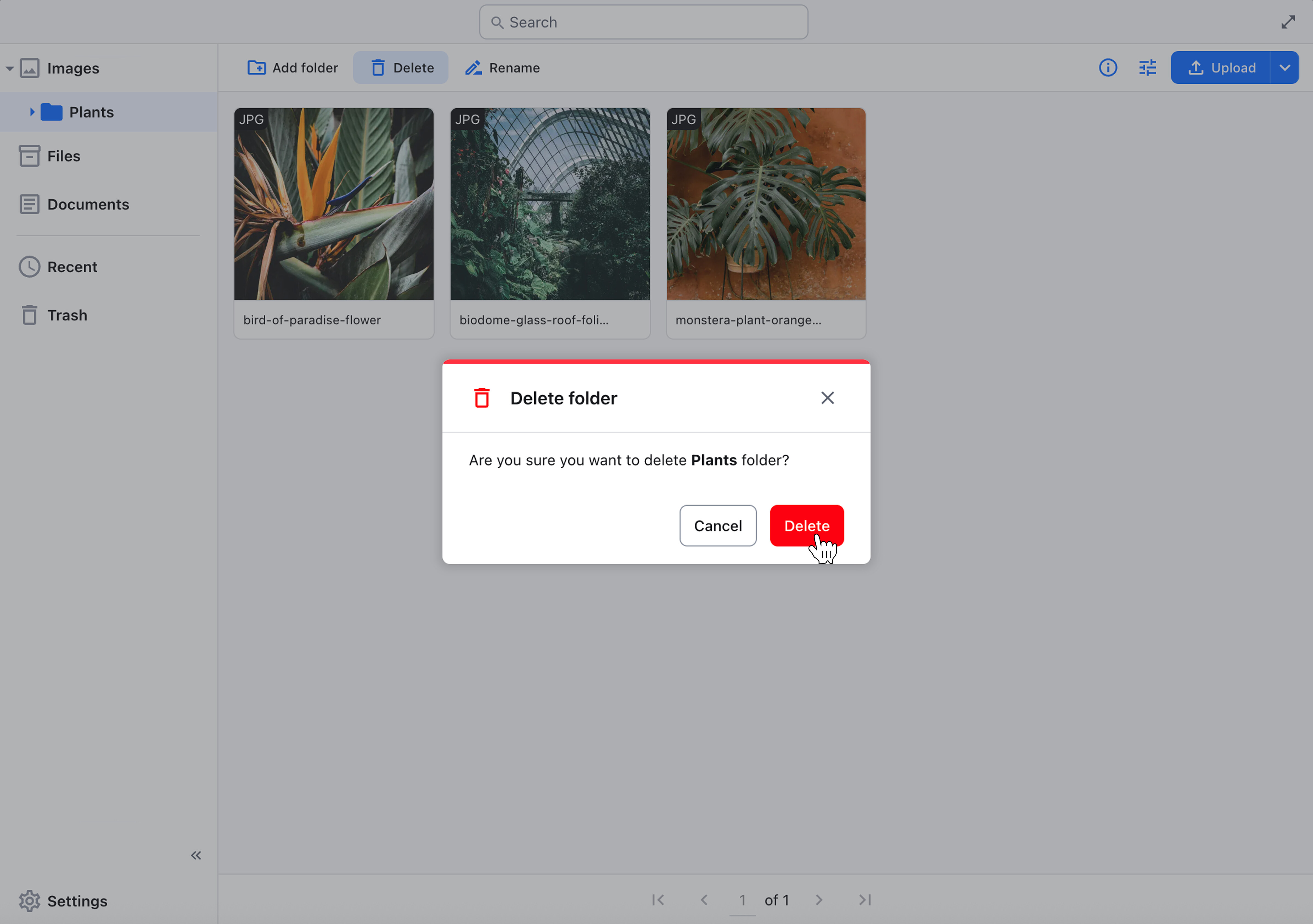 Folder confirmation panel.