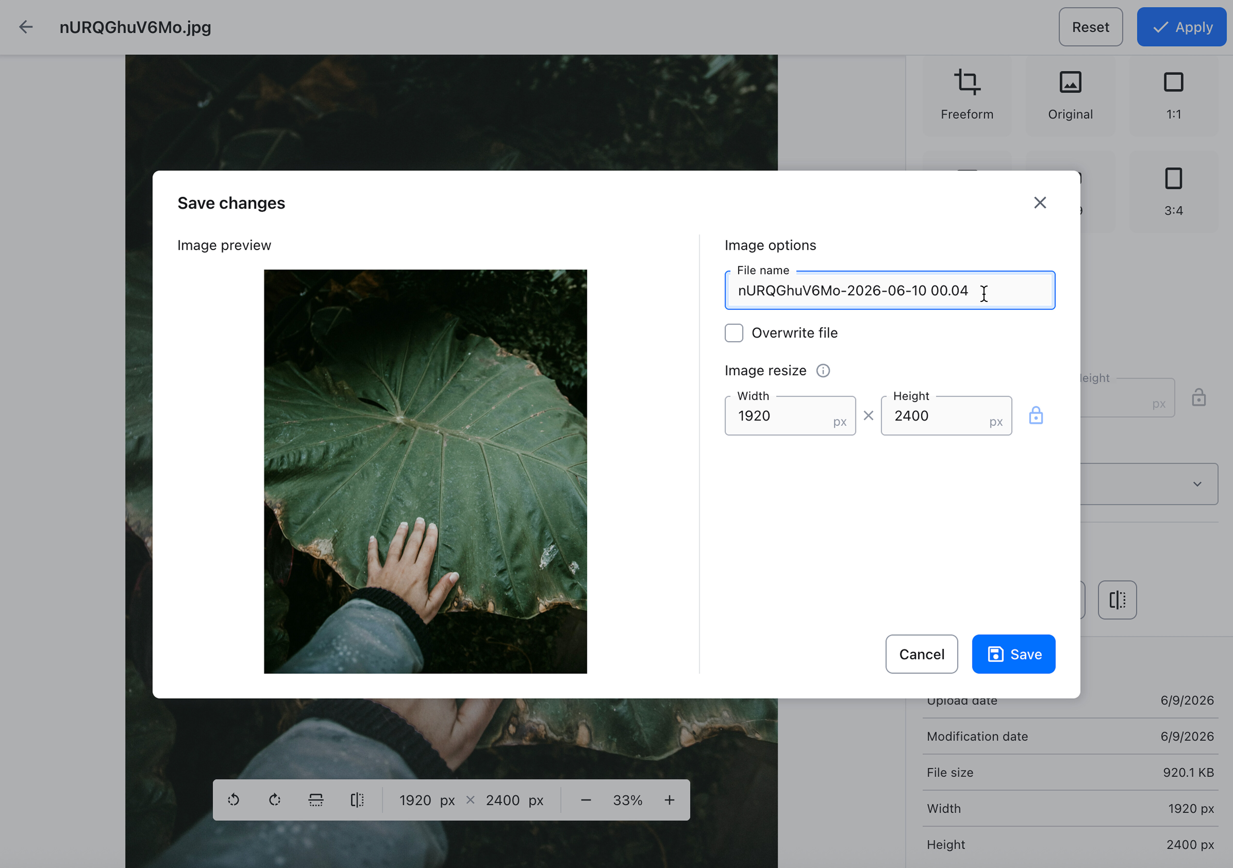 Renaming and saving the edited image.