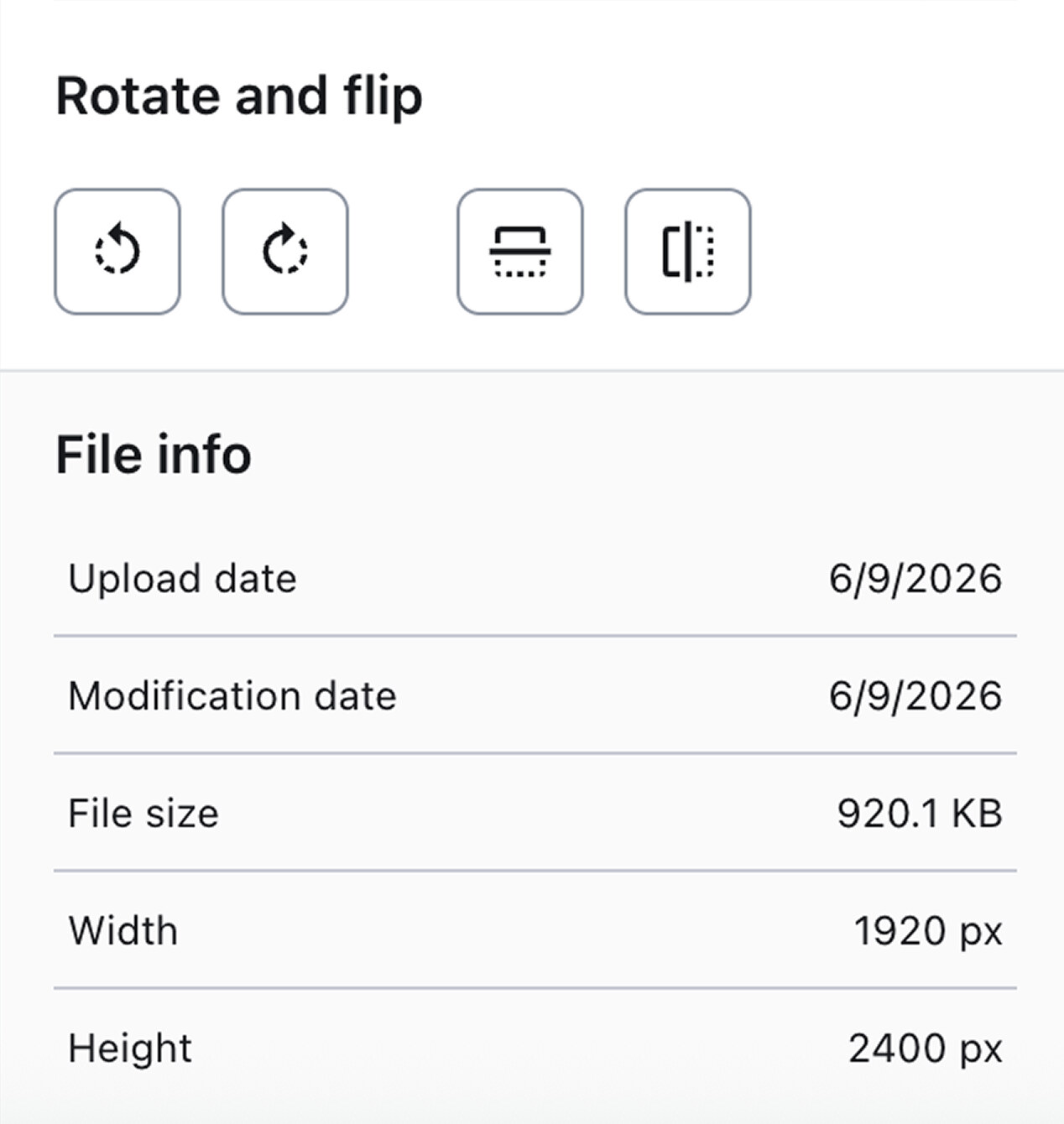 Rotate, flip, and file info.