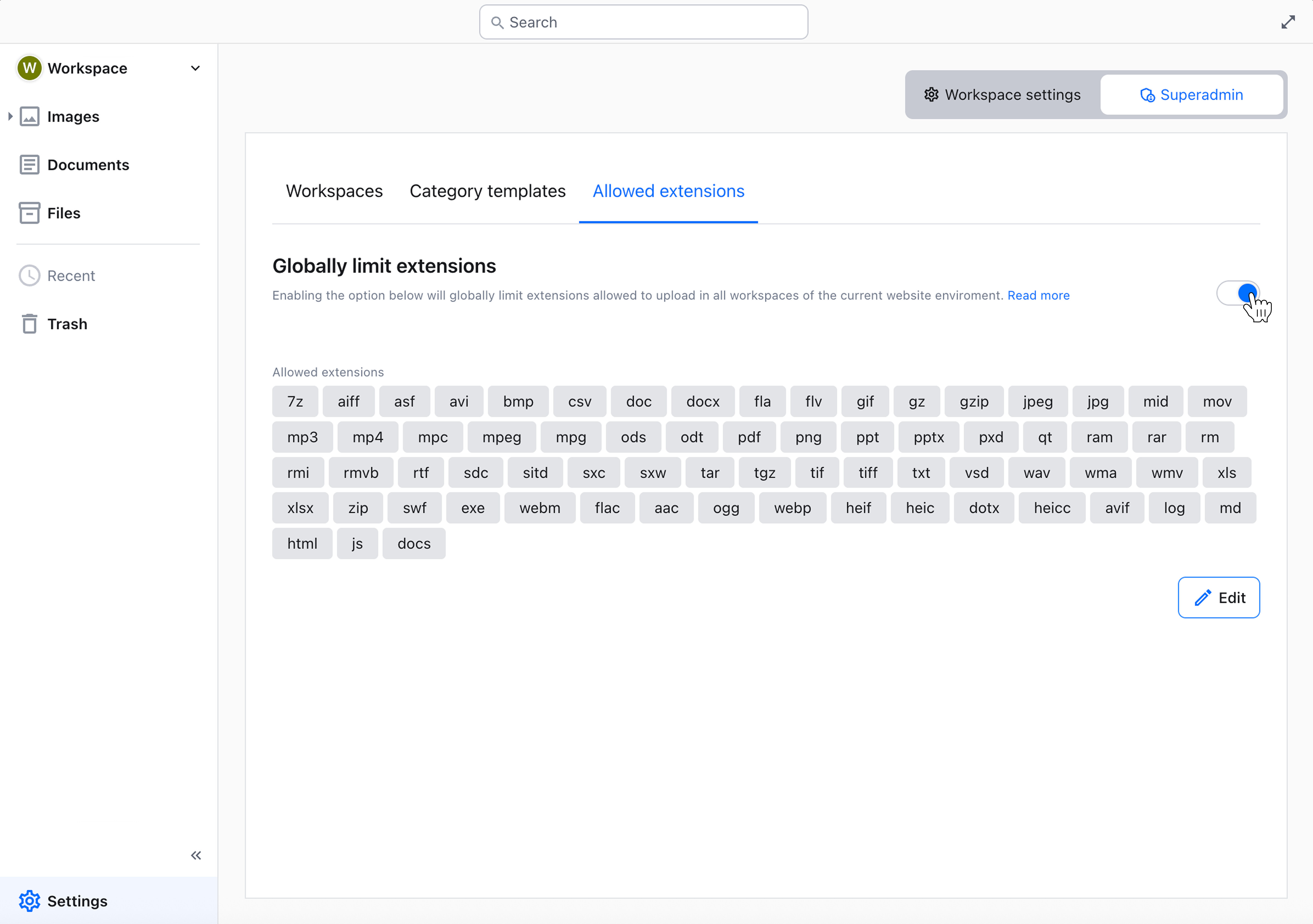 Enabling globally limited extensions.