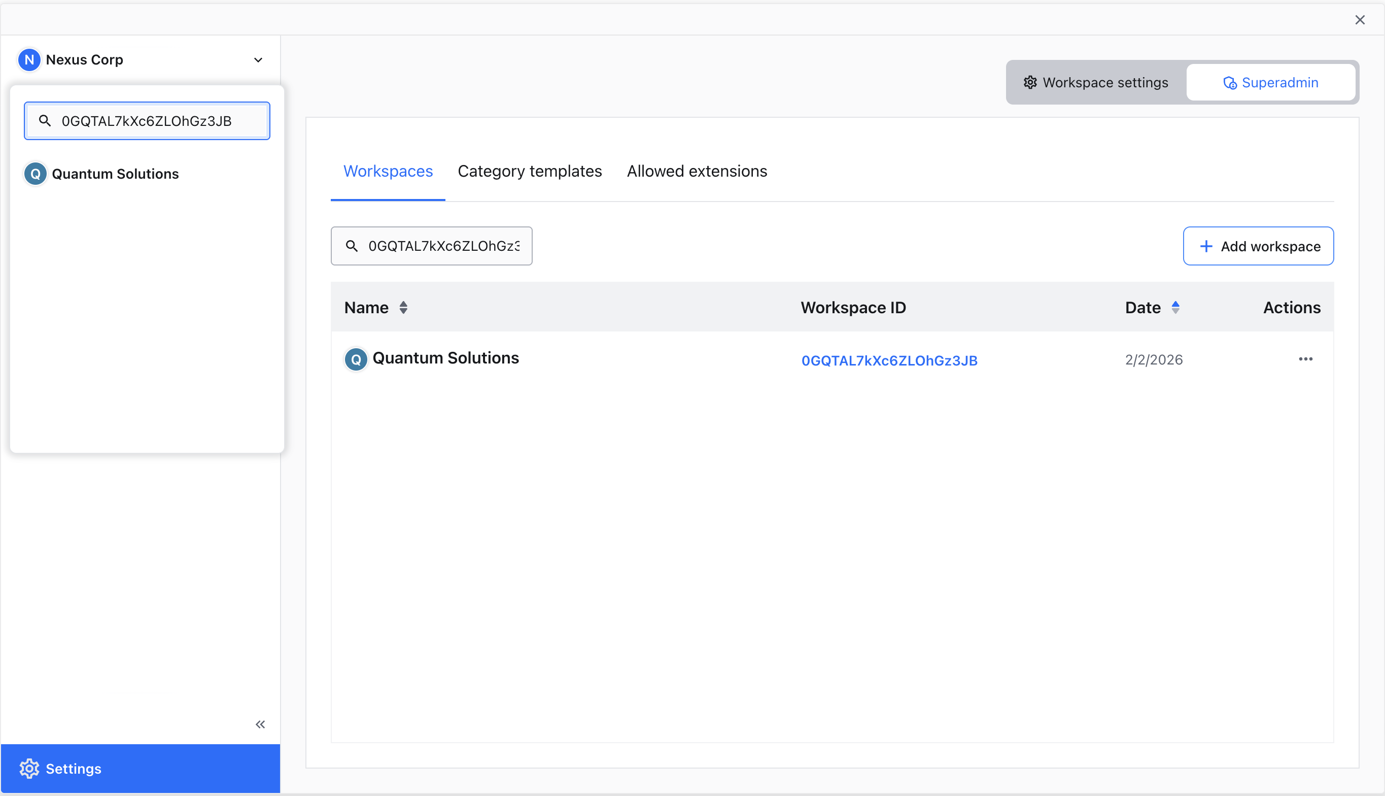 Searching workspaces by ID.