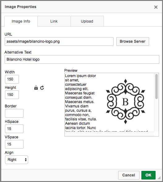 File manager integrated with the Image Properties dialog