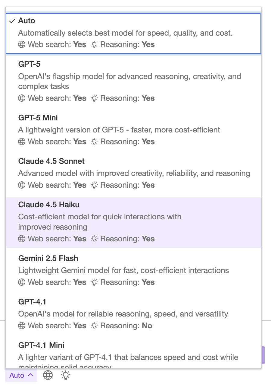 CKEditor AI Chat available models dropdown.