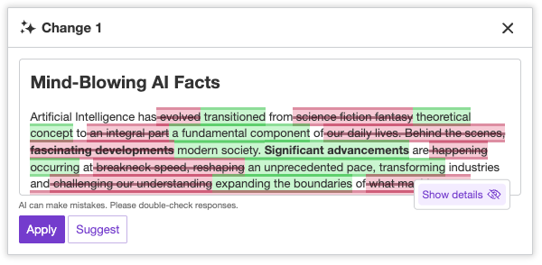 CKEditor AI Chat changes preview in text.
