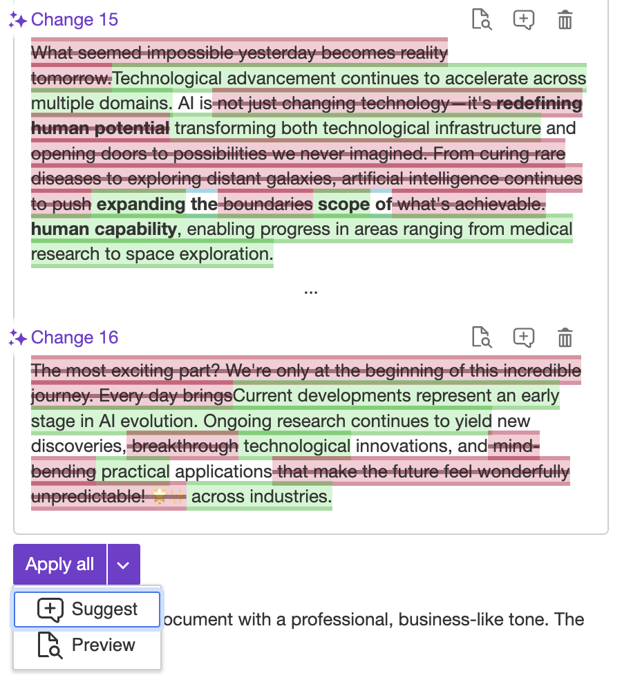 CKEditor AI Chat suggestions to Track Changes.