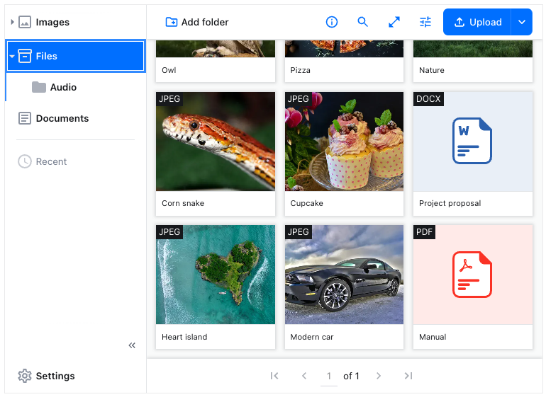CKBox management modal.