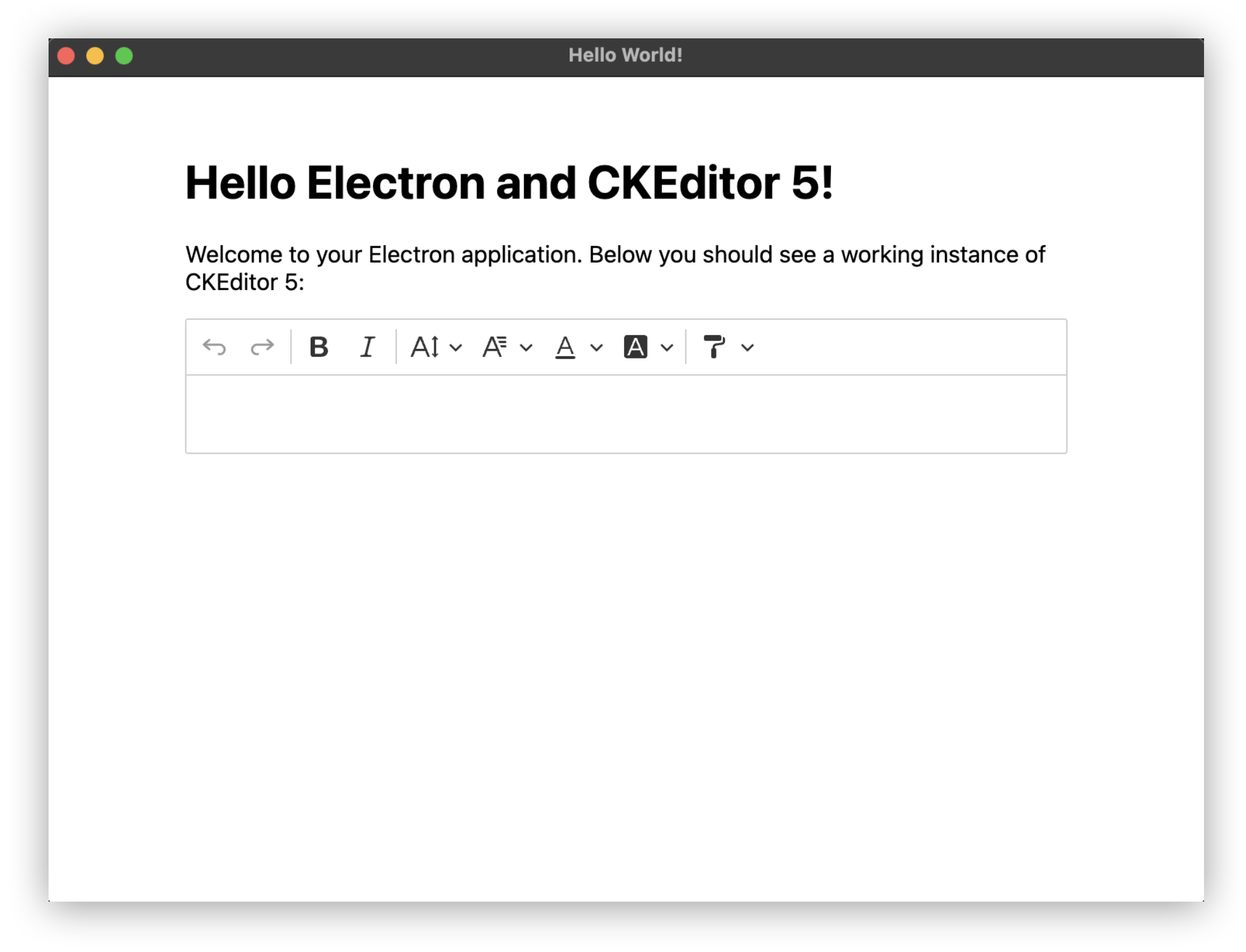 Screenshot of CKEditor 5 inside Electron application.