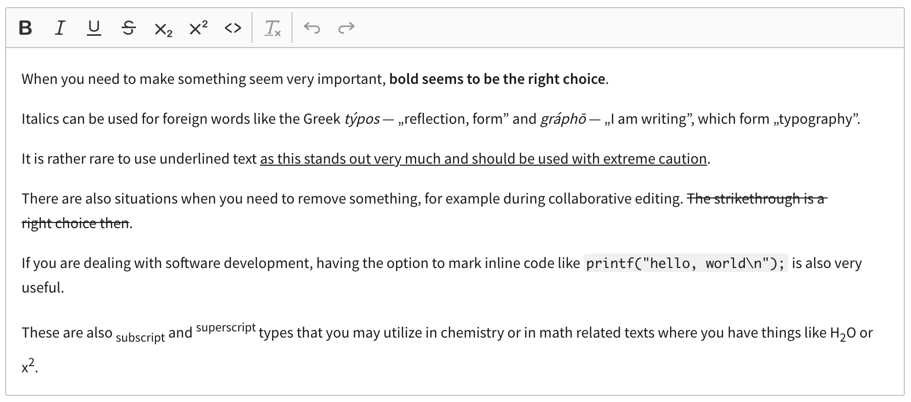 CKEditor 5 formatting features.