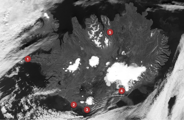 Location of the most picturesque waterfalls of Iceland