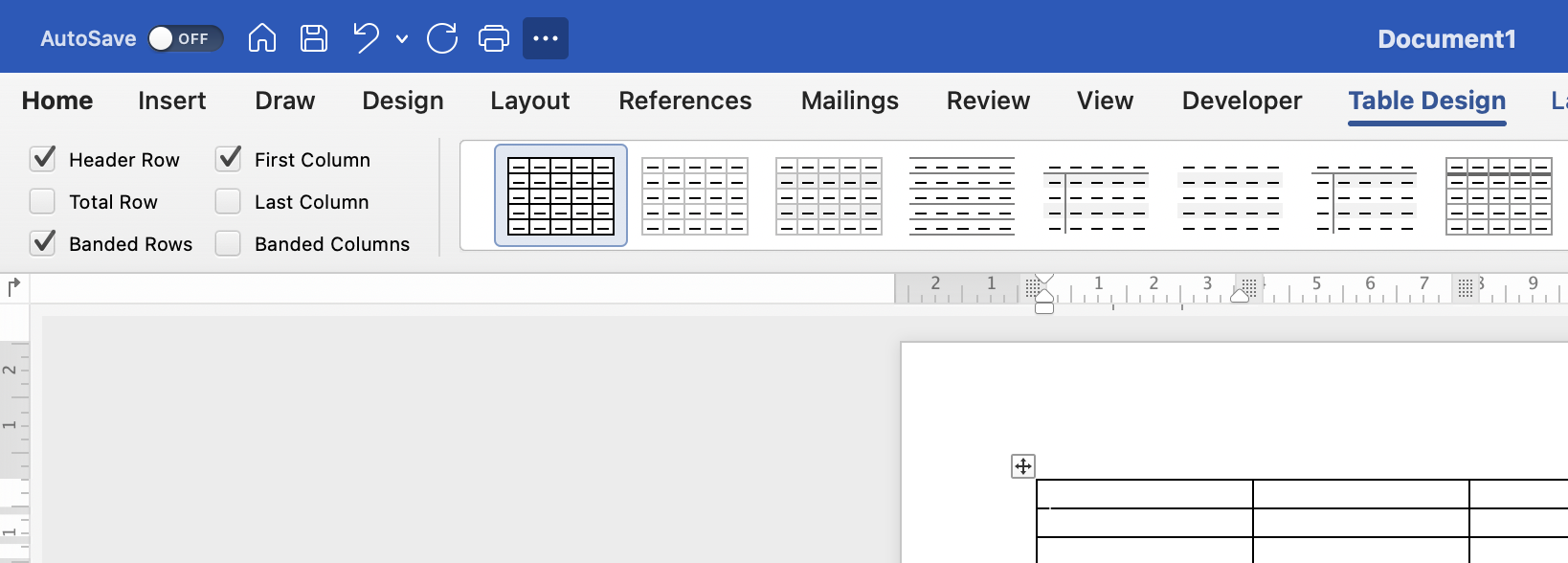 Location of the checkboxes that toggle Advanced Table Formatting.