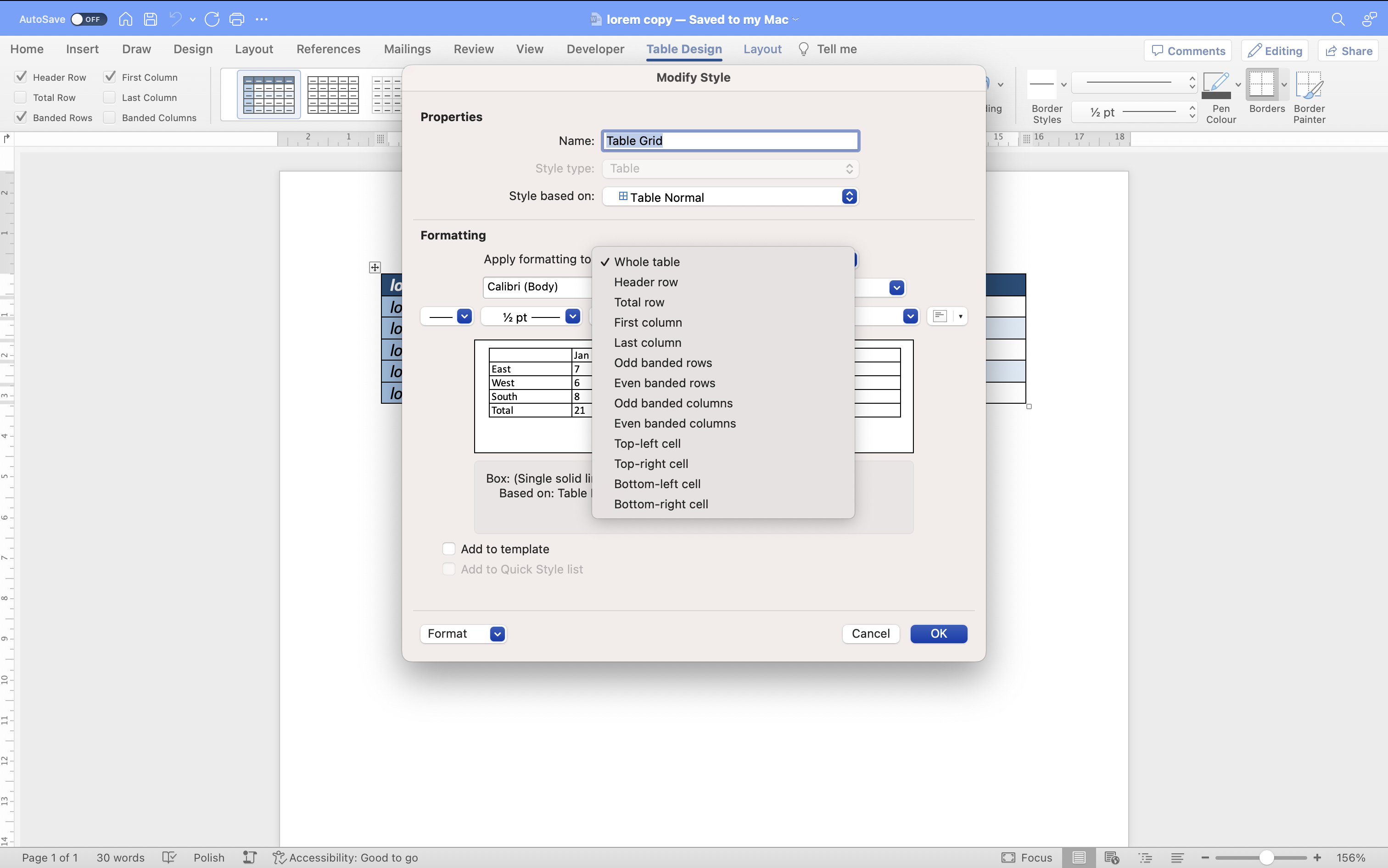 Region styling using dropdown in Formatting section.