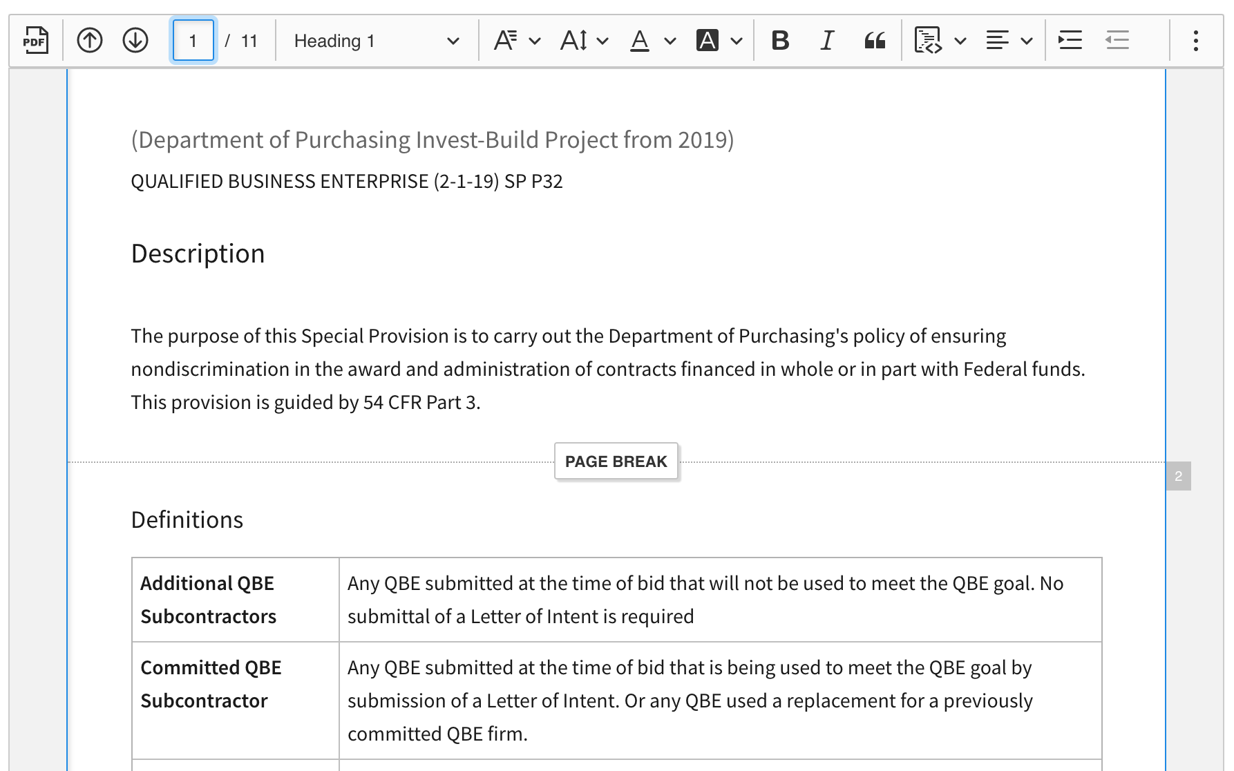 Pagination toolbar and page markers in the CKEditor 5 WYSIWYG editor.